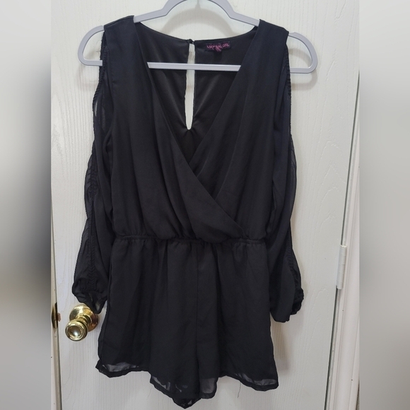 Material Girl Dresses & Skirts - Women's Material Girl 1 piece Shorties romper Black Bare Arms Lined Poly S